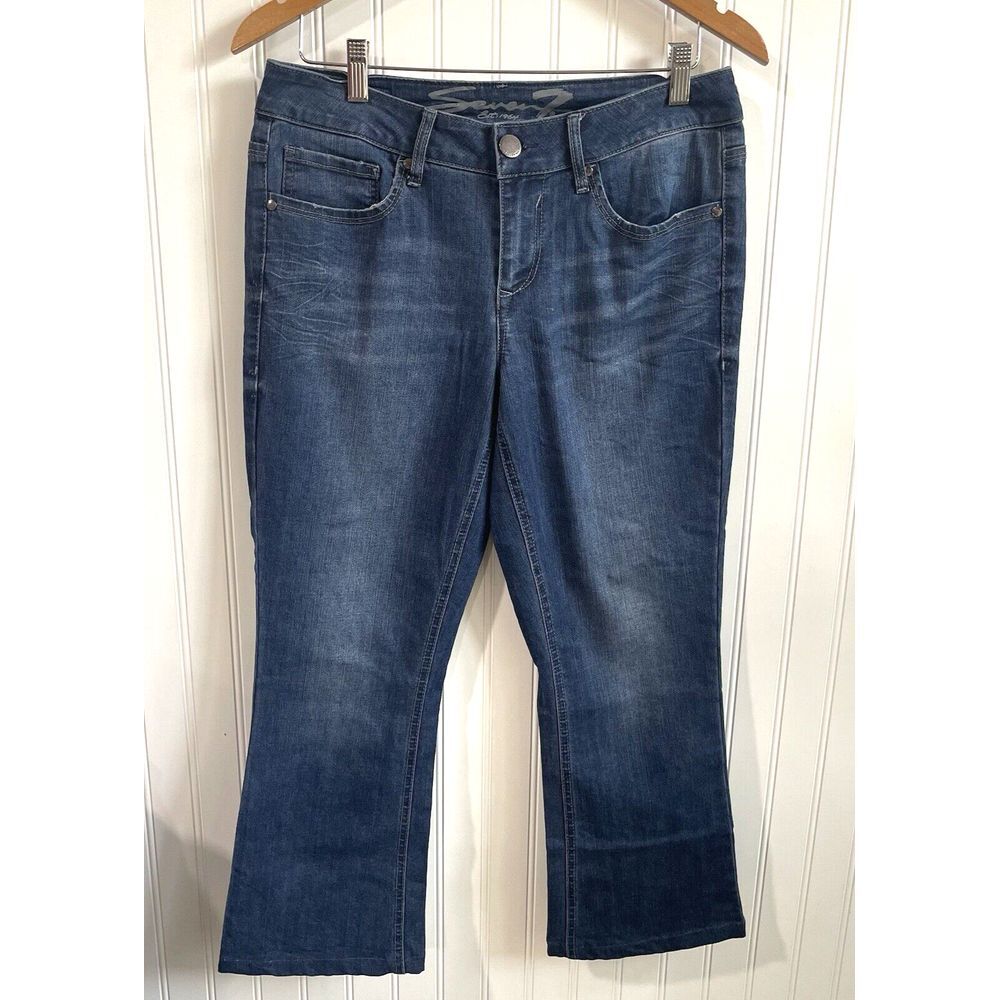 Seven 7 Ankle Flare‎ Jeans Womens Size 8 Blue Denim Dark Wash Mid Rise